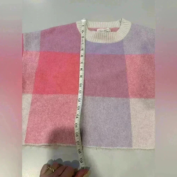Jessica Simpson Pink Color Block Cropped Sweater Size Small - Picture 4 of 5